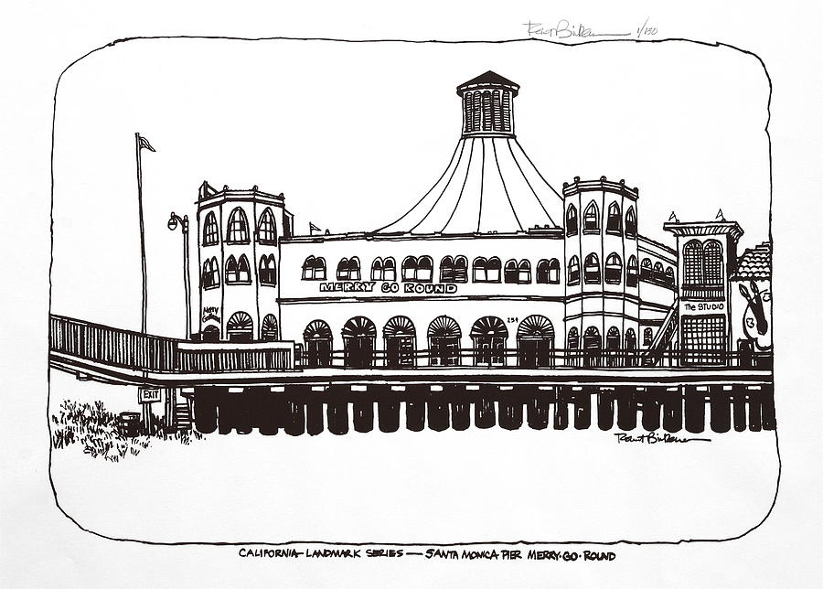 Santa Monica Pier Merry-Go-Round #2 Drawing by Robert Birkenes