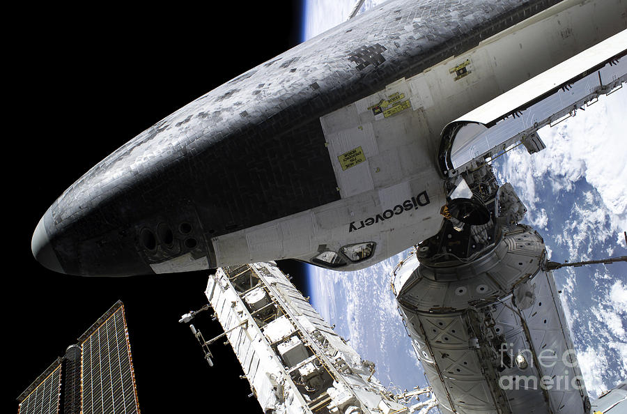 Space Photograph - Space Shuttle Discovery Docked #2 by Stocktrek Images