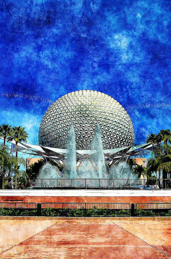 Fountain Digital Art - Spaceship Earth and Fountain of Nations #2 by Sandy MacGowan