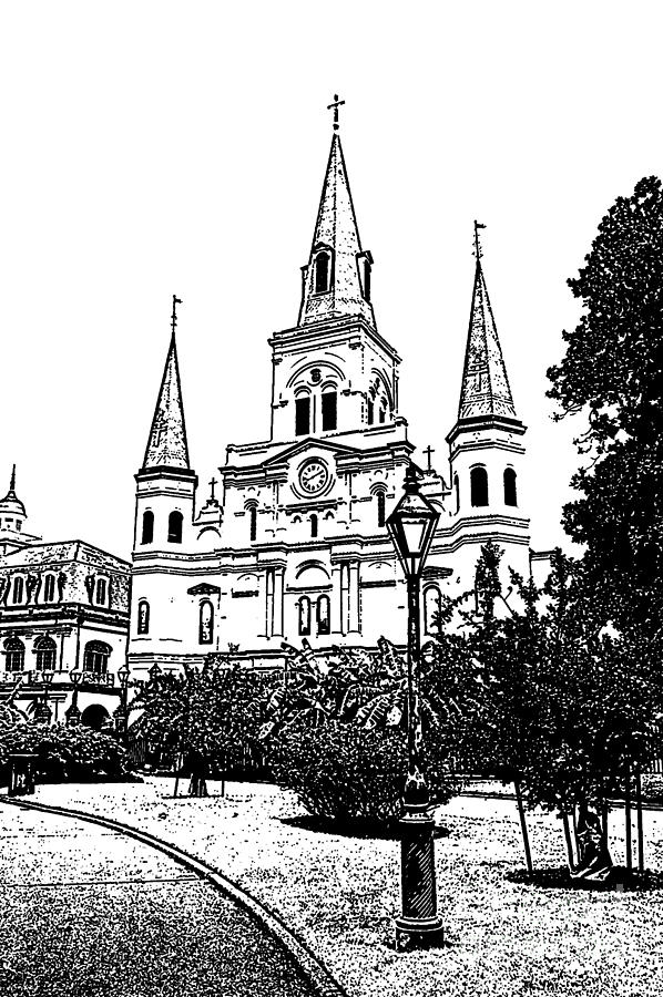 St Louis Cathedral Jackson Square French Quarter New Orleans Stamp Digital Art  #3 Digital Art by Shawn OBrien