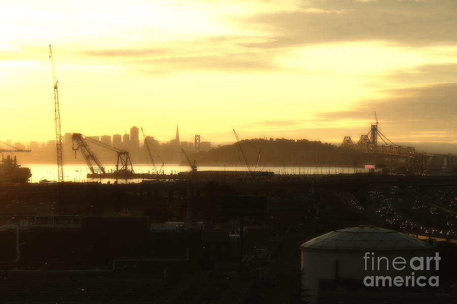 San Francisco Photograph - Sunset Over San Francisco Skyline Through The Port of Oakland . 7D11028 #2 by Wingsdomain Art and Photography