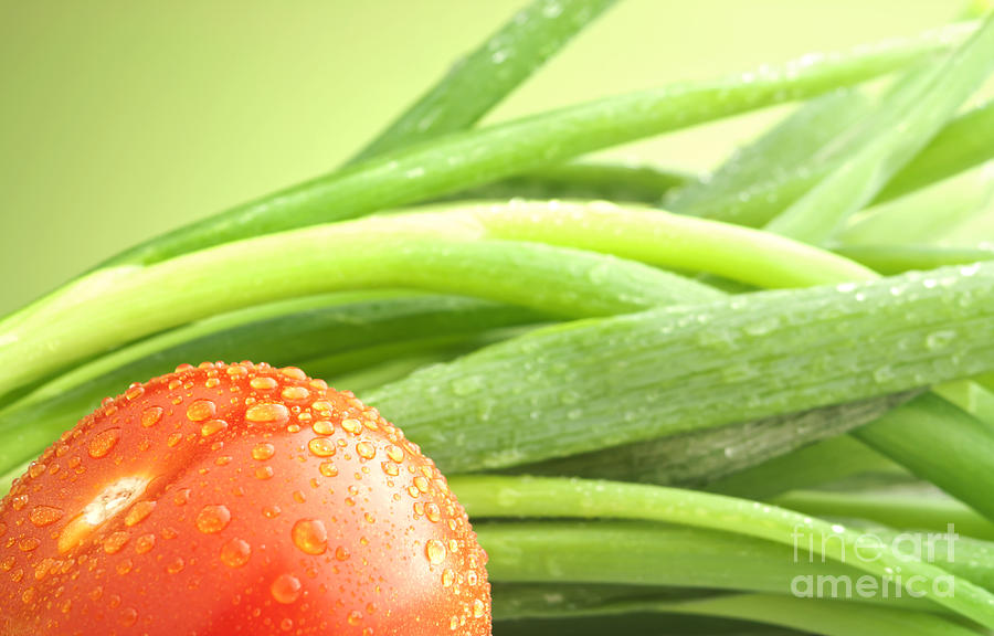 Tomato Photograph - Tomato and green onions #2 by Blink Images
