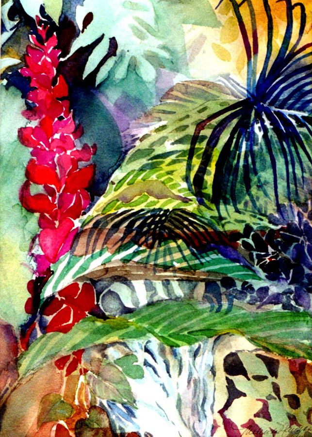 Tropical Waterfall #2 Painting by Mindy Newman