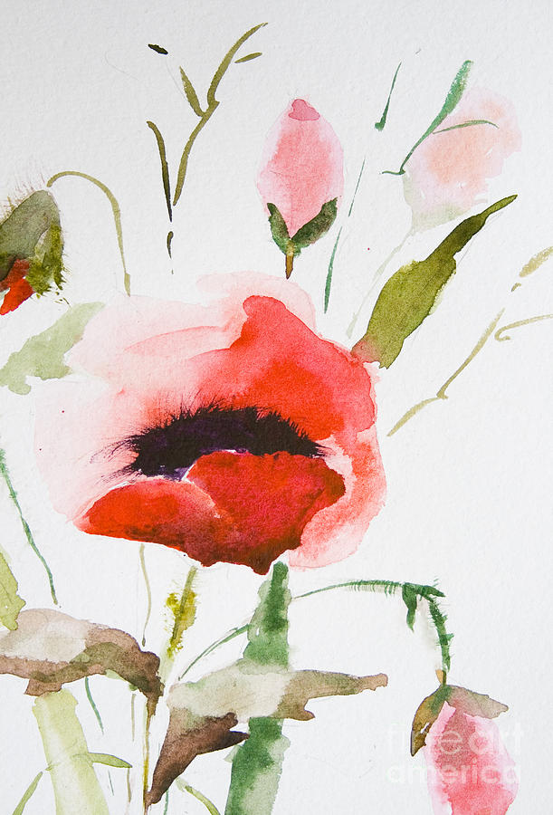 Watercolor Poppy flower  #2 Painting by Regina Jershova