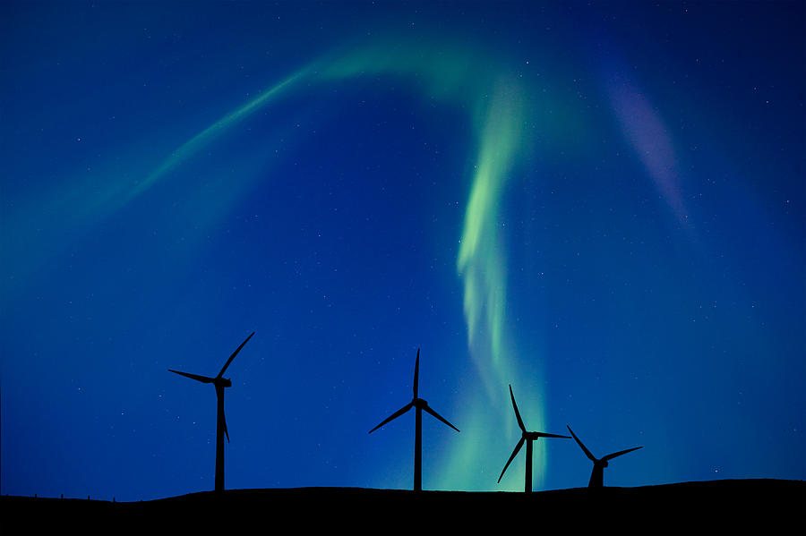 Nature Digital Art - Wind Farm And Northern Lights #2 by Mark Duffy