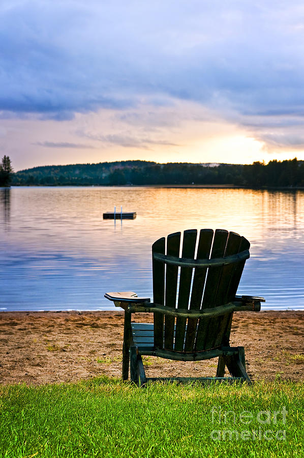 Lake Photograph - Wooden Chair At Sunset On Beach by Elena Elisseeva Lake Photograph - Wooden Chair At Sunset On Beach by Elena Elisseeva