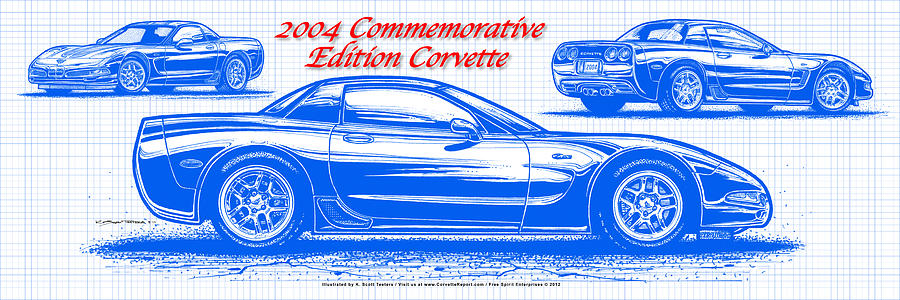 2004 Commemorative Edition Corvette Blueprint Digital Art by K Scott Teeters