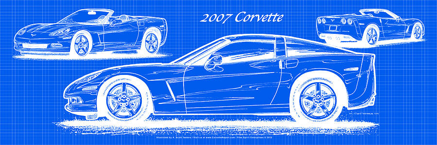 2007 Corvette Digital Art - 2007 Corvette Blueprint Series by K Scott Teeters