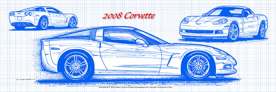2008 Corvette Blueprint Digital Art by K Scott Teeters