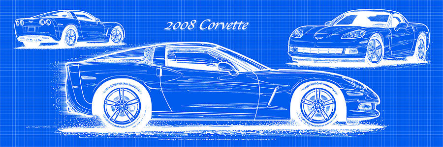 2008 Corvette Reverse Blueprint Digital Art by K Scott Teeters