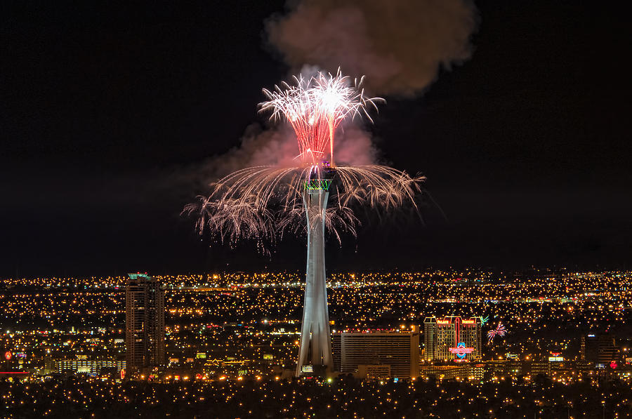 2011 New Years Fireworks - The Stratosphere Photograph by Mark Whitt