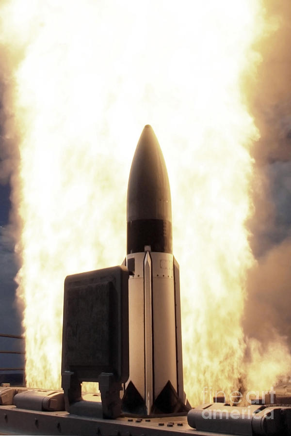 Color Image Photograph - A Standard Missile 3 Is Launched #3 by Stocktrek Images