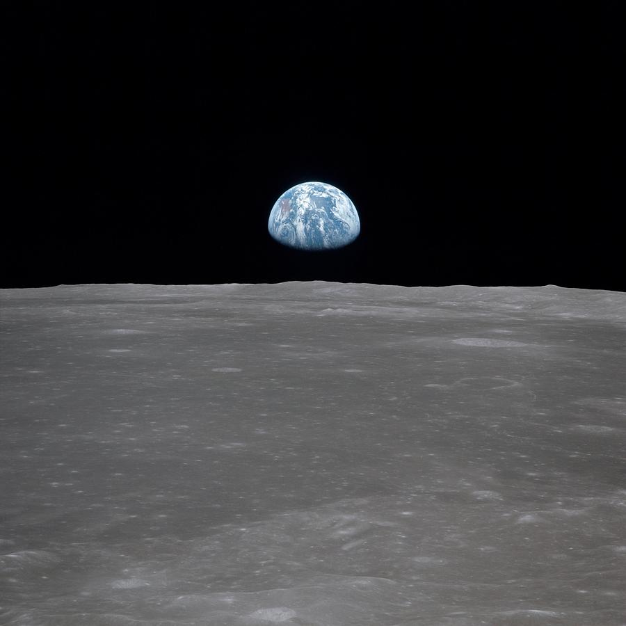 Space Ship Photograph - Apollo 11 Earth Rise Over The Moon #3 by Everett