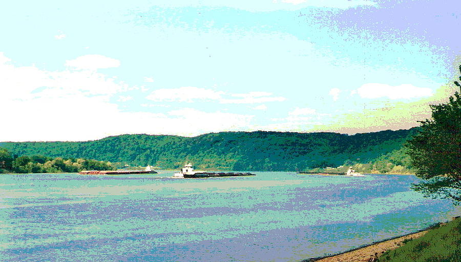3 Barges on the Ohio Photograph by Padre Art