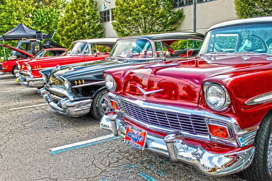 Car Photograph - 3 Chevys in a row by Rebecca Frank