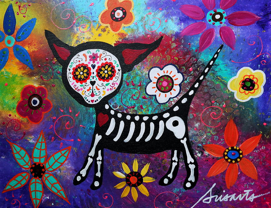 Flower Painting - Chihuahua Dia De Los Muertos #3 by Pristine Cartera Turkus