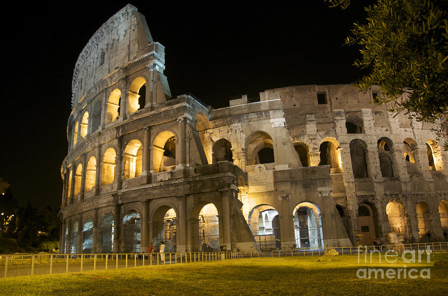 Architecture Photograph - Coliseum illuminated at night. Rome #3 by Bernard Jaubert