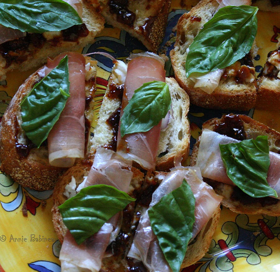 Cheese Photograph - Crostini With Prosciutto Goat Cheese And Fig Jam #3 by Annie Babineau