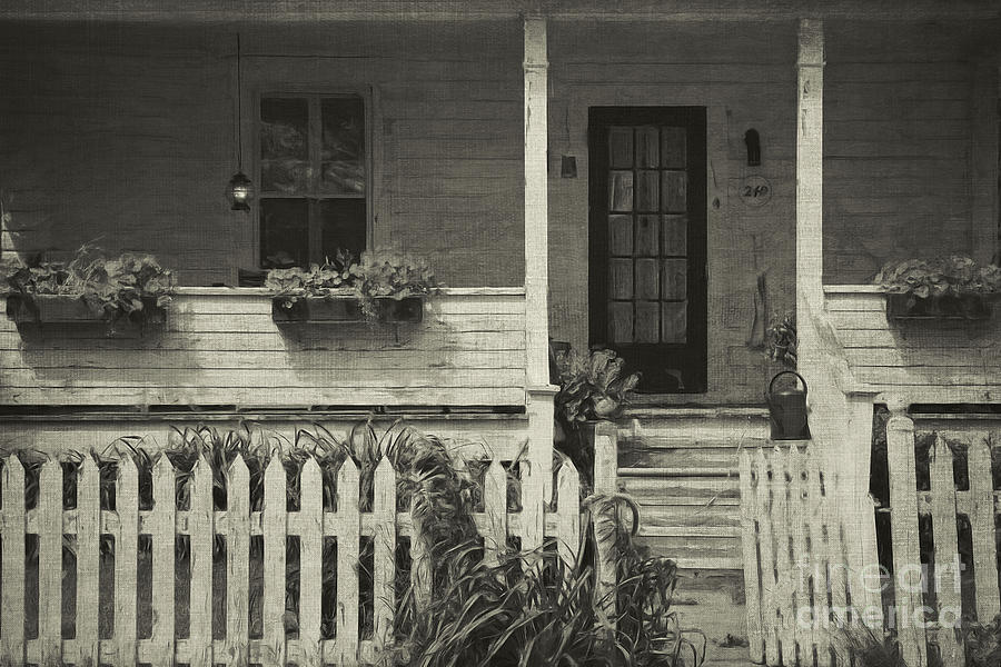 Spring Photograph - Digital painting of front porch rural farmhouse #3 by Sandra Cunningham