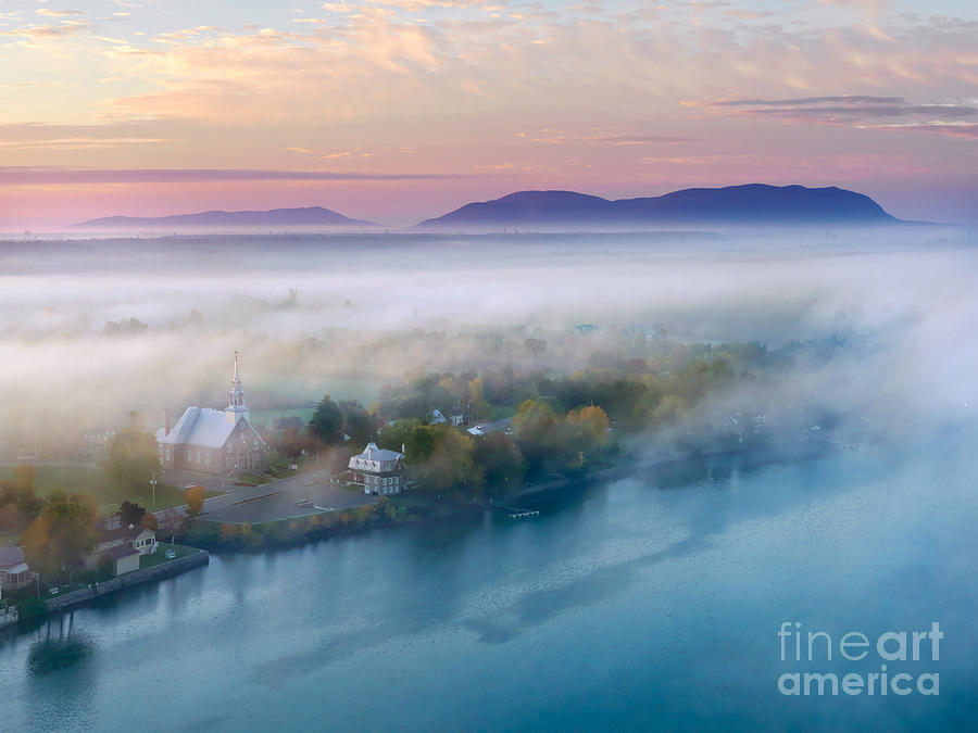 Early Autumn Morning Fog on The Richelieu River Valley Quebec Ca #3 Photograph by Laurent Lucuix