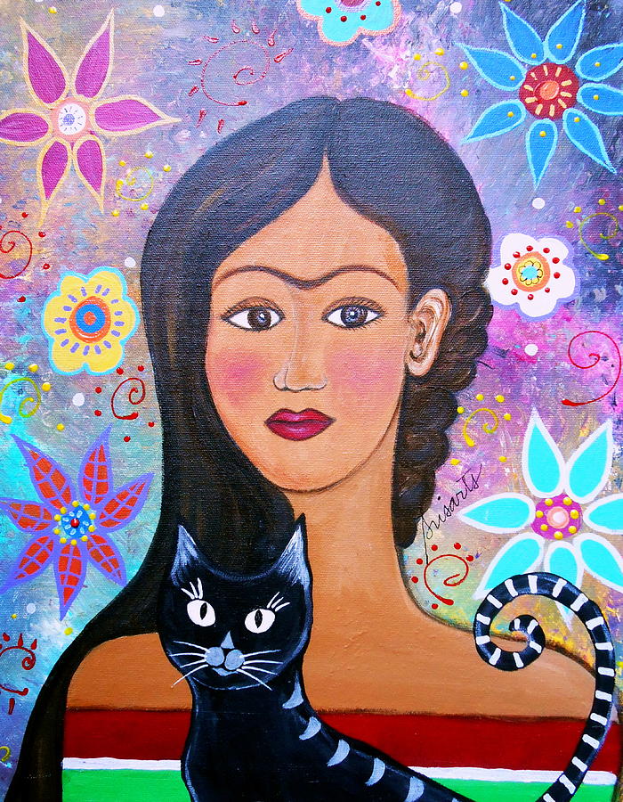Frida And Her Cat #3 Painting by Pristine Cartera Turkus