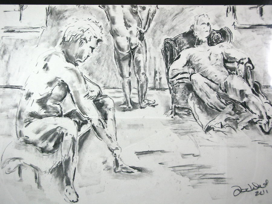 3 Men Relaxing Drawing by Brian Sereda