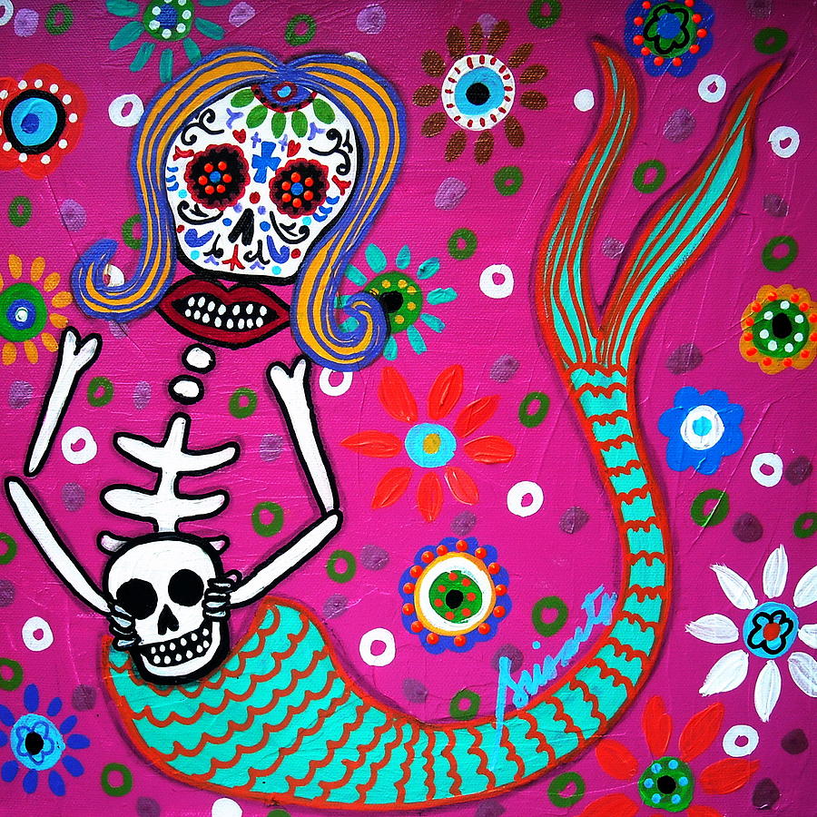Mermaid Day Of The Dead #3 Painting by Pristine Cartera Turkus