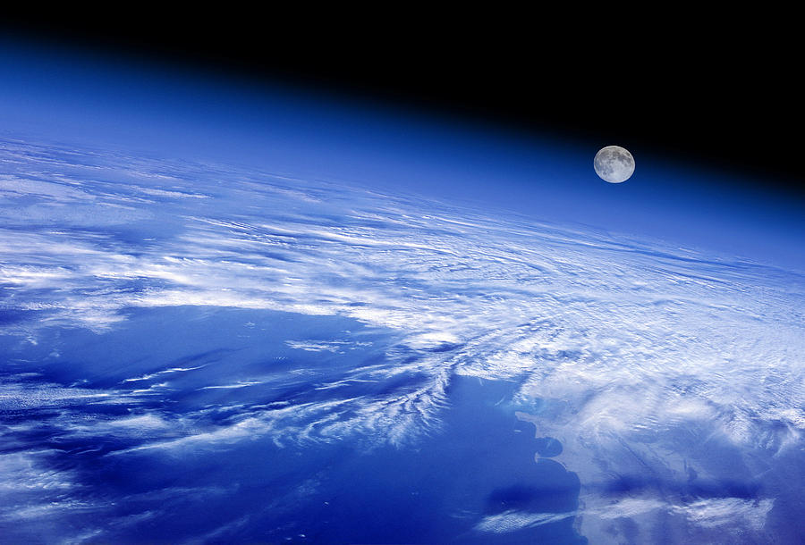 Space Photograph - Moon Rising Over Earths Horizon #3 by Detlev Van Ravenswaay