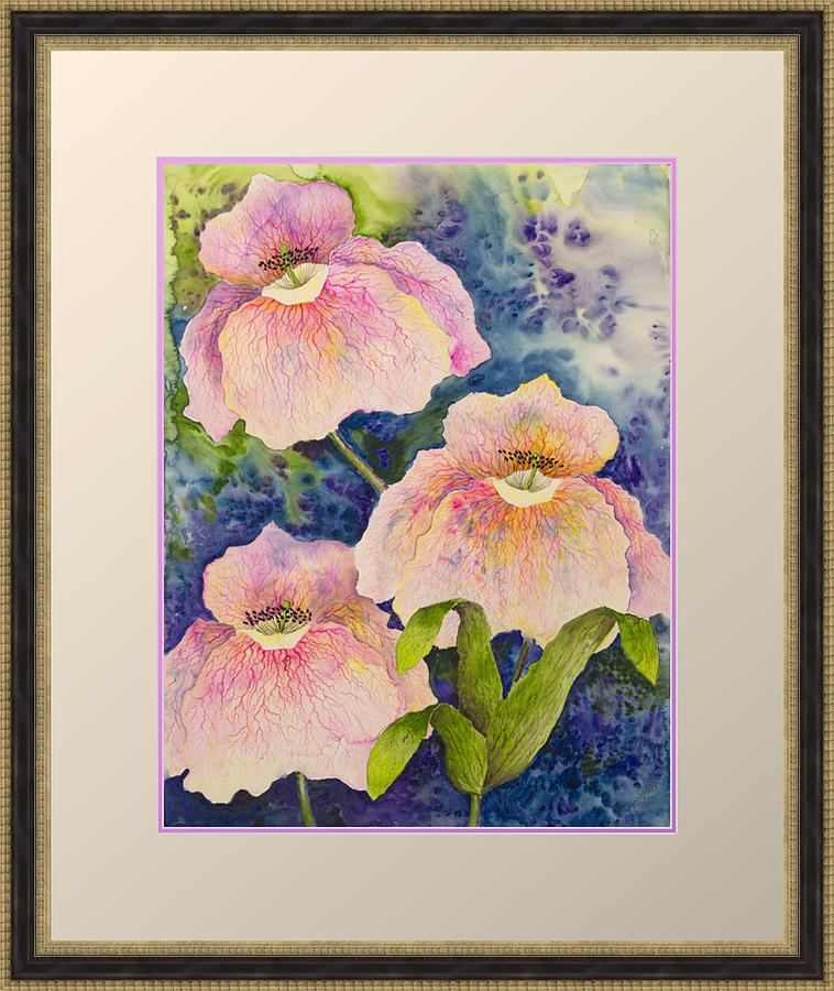 Flower Painting - 3 Purple Orchids by Paula Vespaziani