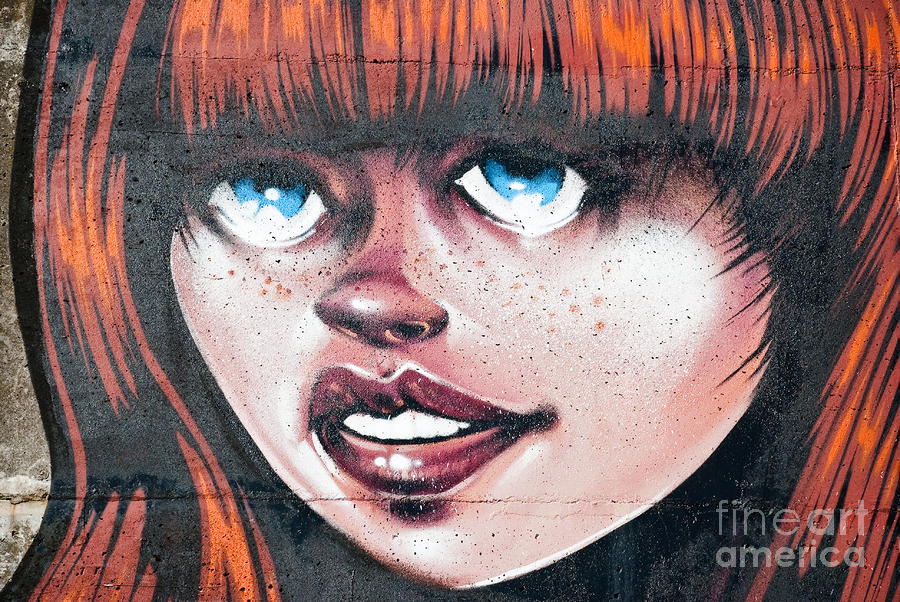Red Hair Blue Eyes Graffiti Girl #3 Painting by Yurix Sardinelly
