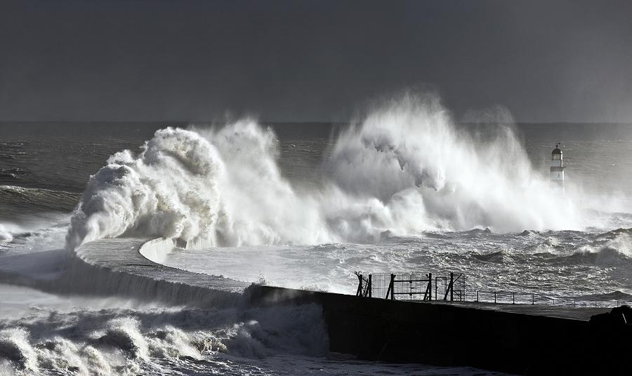 Seaham, England Stormy Waves Pounding #3 Photograph by John Short