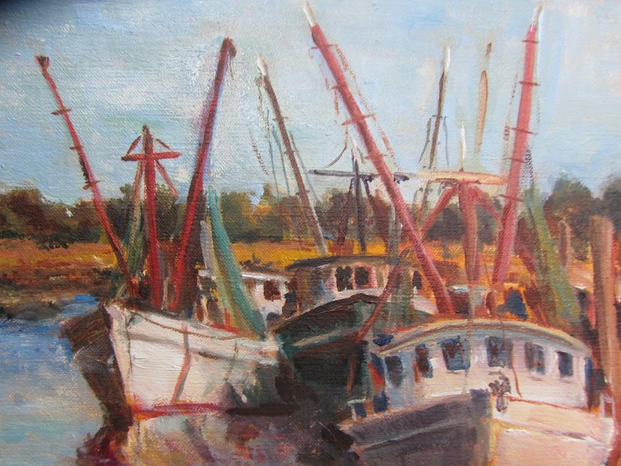 3 Shrimpers at Dock Painting by Albert Fendig - Fine Art America