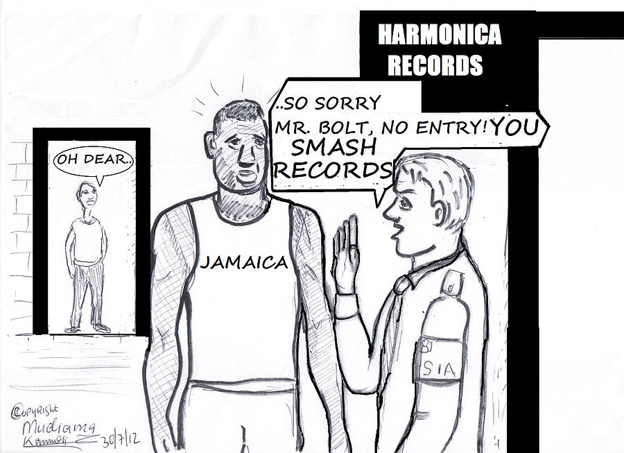 Usain Bolt V Security Guard Drawing by Mudiama Kammoh