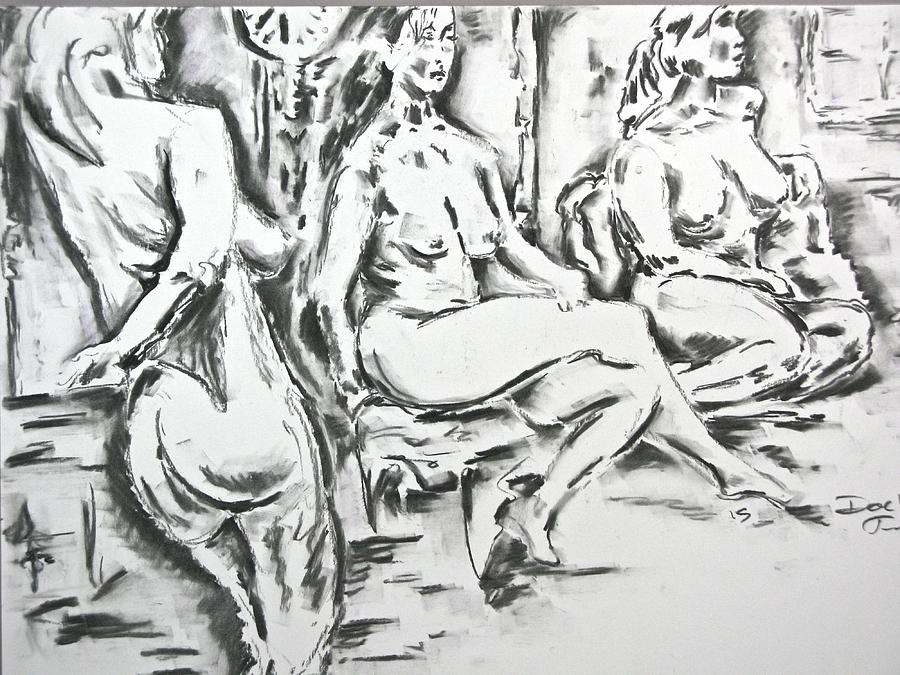 3 Women Waiting Drawing by Brian Sereda