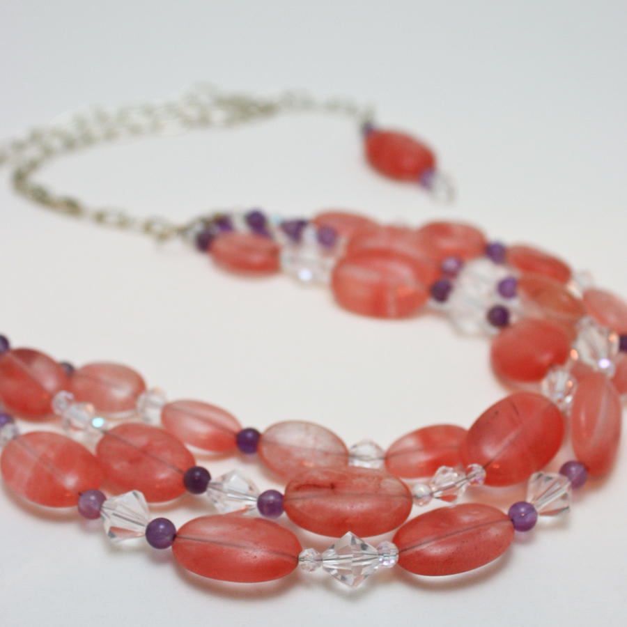 3606 Cherry Quartz Triple Strand Necklace Jewelry by Teresa Mucha