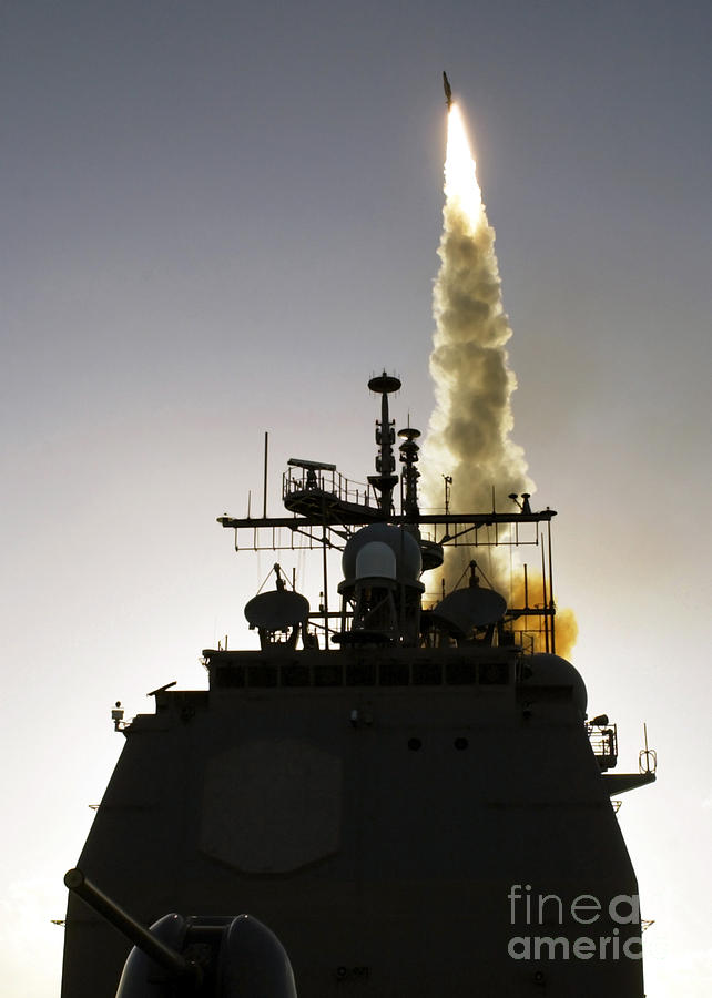 Color Image Photograph - A Standard Missile 3 Is Launched #4 by Stocktrek Images