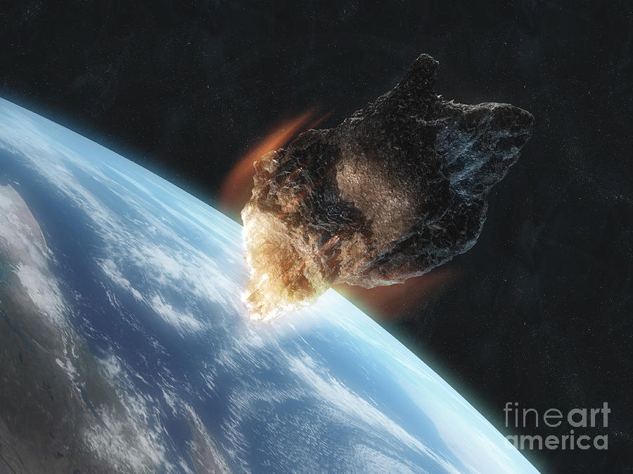 Asteroid In Front Of The Earth #4 Digital Art by Carbon Lotus