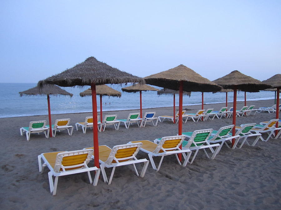 Beach Umbrellas and Chairs Costa Del Sol Spain #4 Photograph by John Shiron