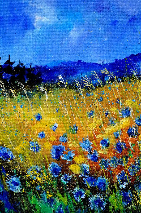 Flowers Painting - Blue cornflowers by Pol Ledent