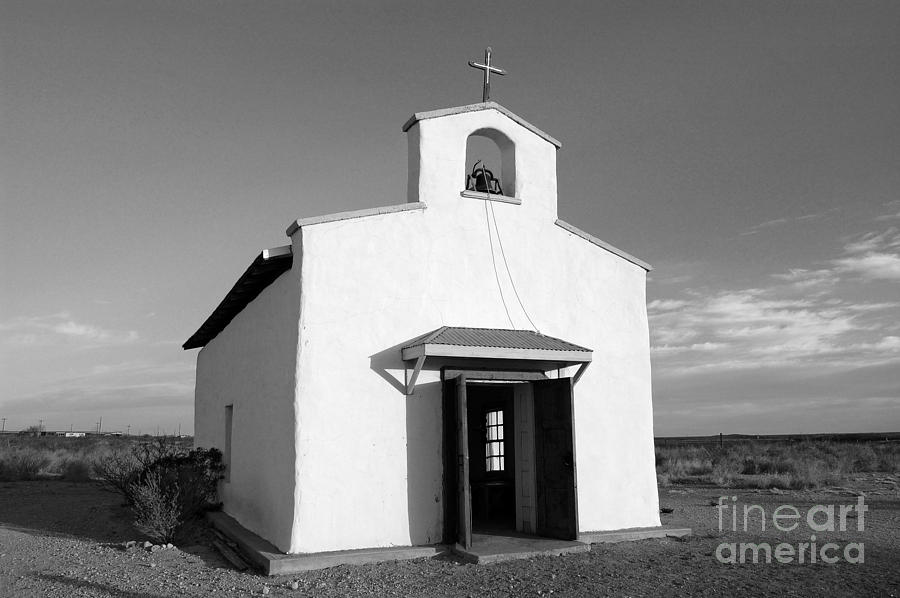 Calera Mission Chapel in West Texas Black and White Photograph by Shawn OBrien