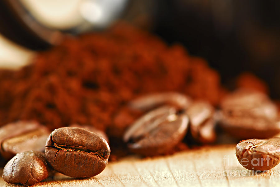 Coffee Photograph - Coffee beans and ground coffee 2 by Elena Elisseeva