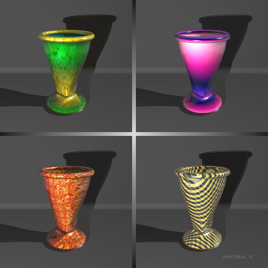 Vase Digital Art - 4 Glass Vases - Series 2 by Walter Neal