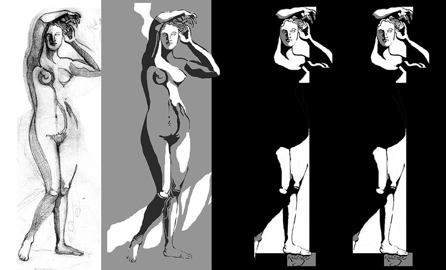 Nude Drawing - 4 In A Row by Karen Kratzer