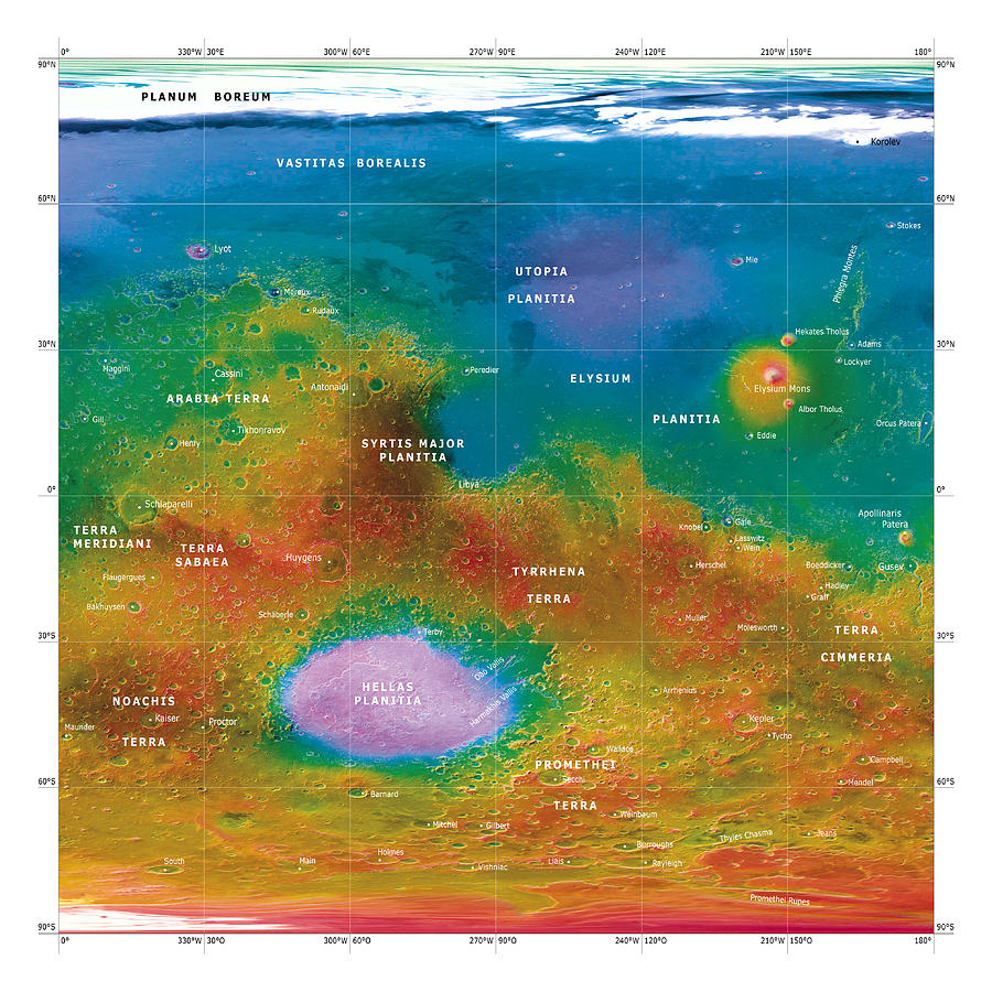 Space Photograph - Mars Topographical Map, Satellite Image #4 by Detlev Van Ravenswaay