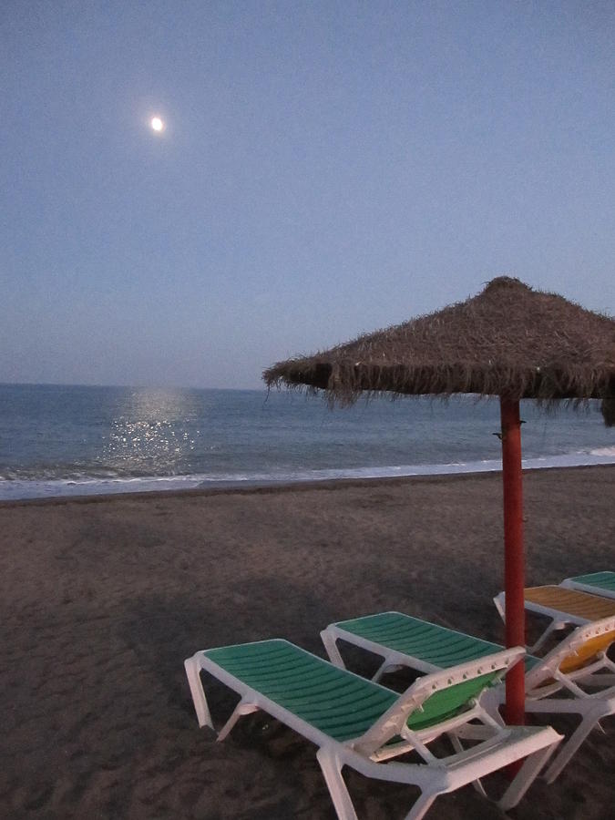 Moon Light Beach Umbrellas and Chairs Costa Del Sol Spain #4 Photograph by John Shiron