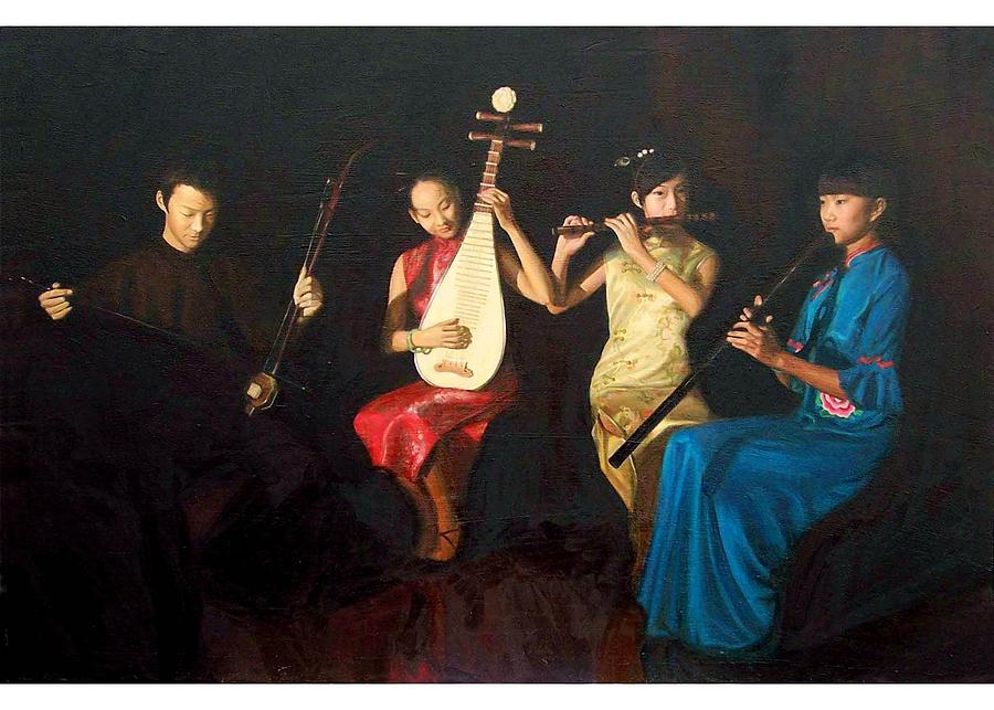 Flute Painting - 4 Musicians by Yan Zhou