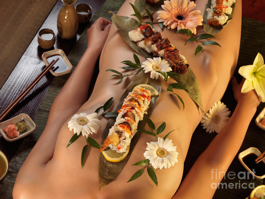 Flower Photograph - Nyotaimori Body Sushi #4 by Maxim Images Exquisite Prints