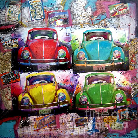 4 VW bugs Mixed Media by Jerry Berta - Fine Art America