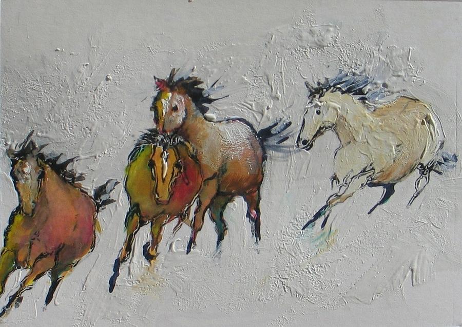Wild Horses Painting - 4 Wild Horses painted by Elizabeth Parashis