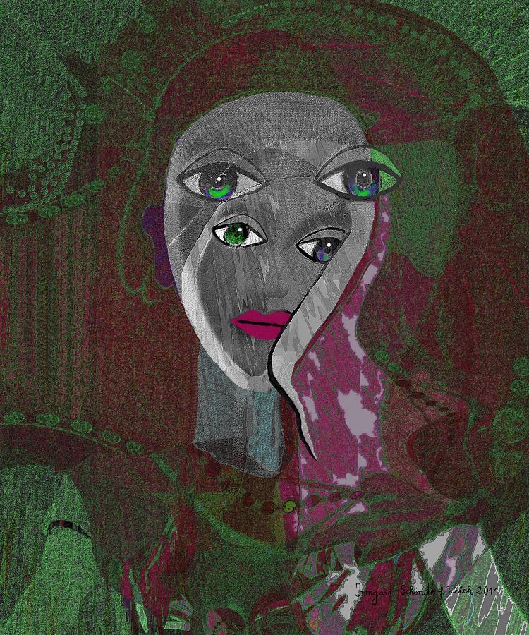 473 - Four eyed woman Digital Art by Irmgard Schoendorf Welch